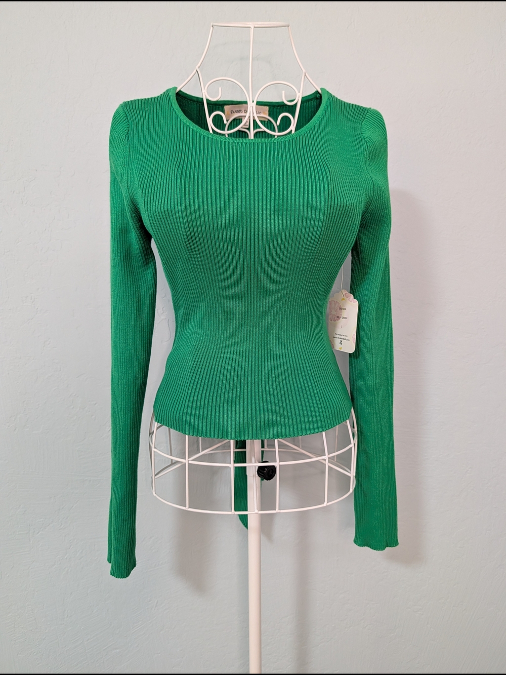 Green Ribbed Long-Sleeve Women's Sweater